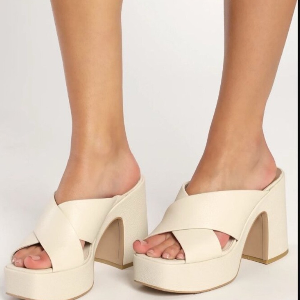 Dolce Vita Wonder Ivory Leather Platform Slide Sandals 8